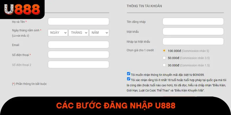 Các bước đăng nhập U888